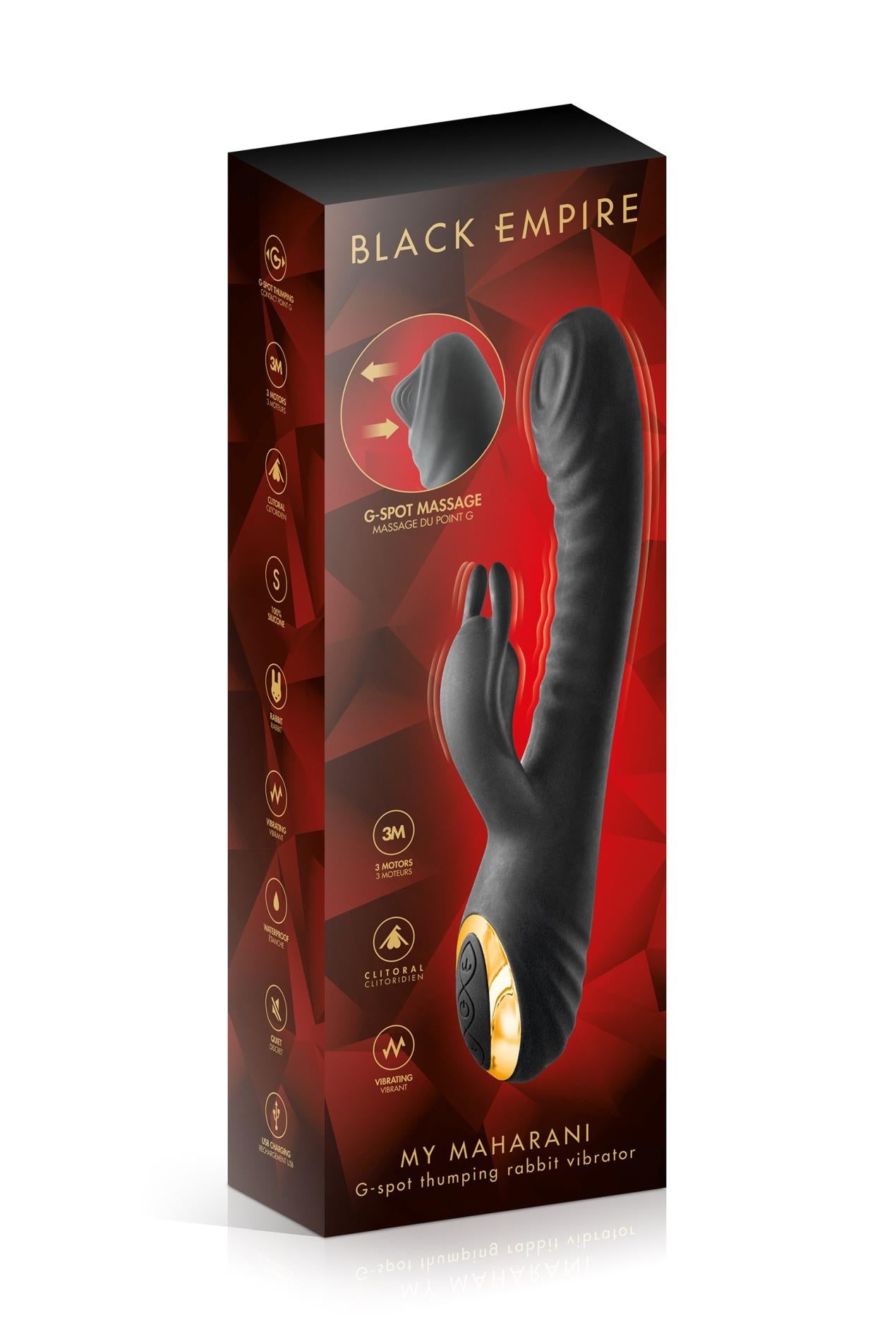 Vibrator USB din silicon My Maharani Black Empire, formă de iepuraș, 22,5 cm