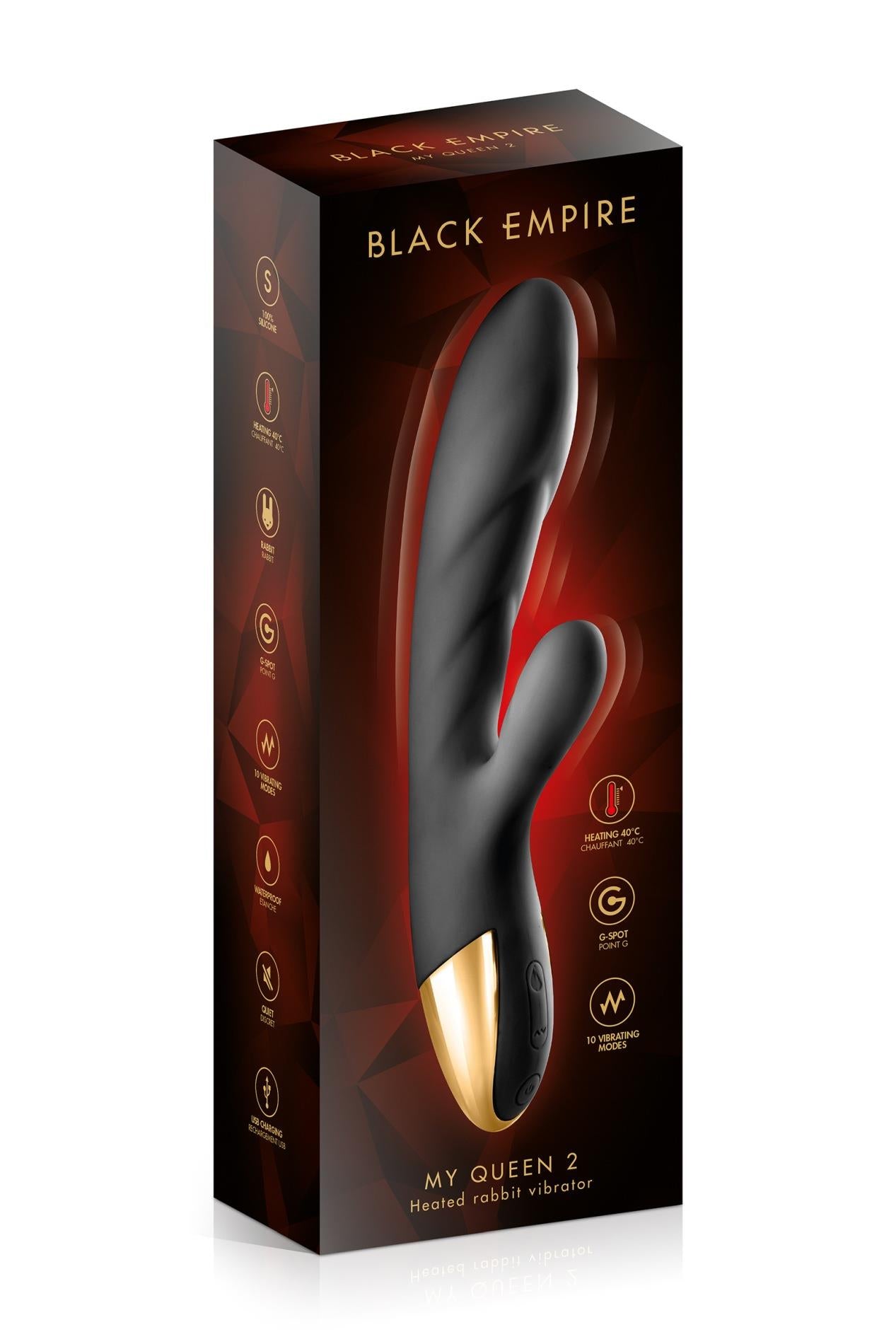 Vibrator încălzit Black Empire Heat My Queen 2 cu iepuraș, negru, USB