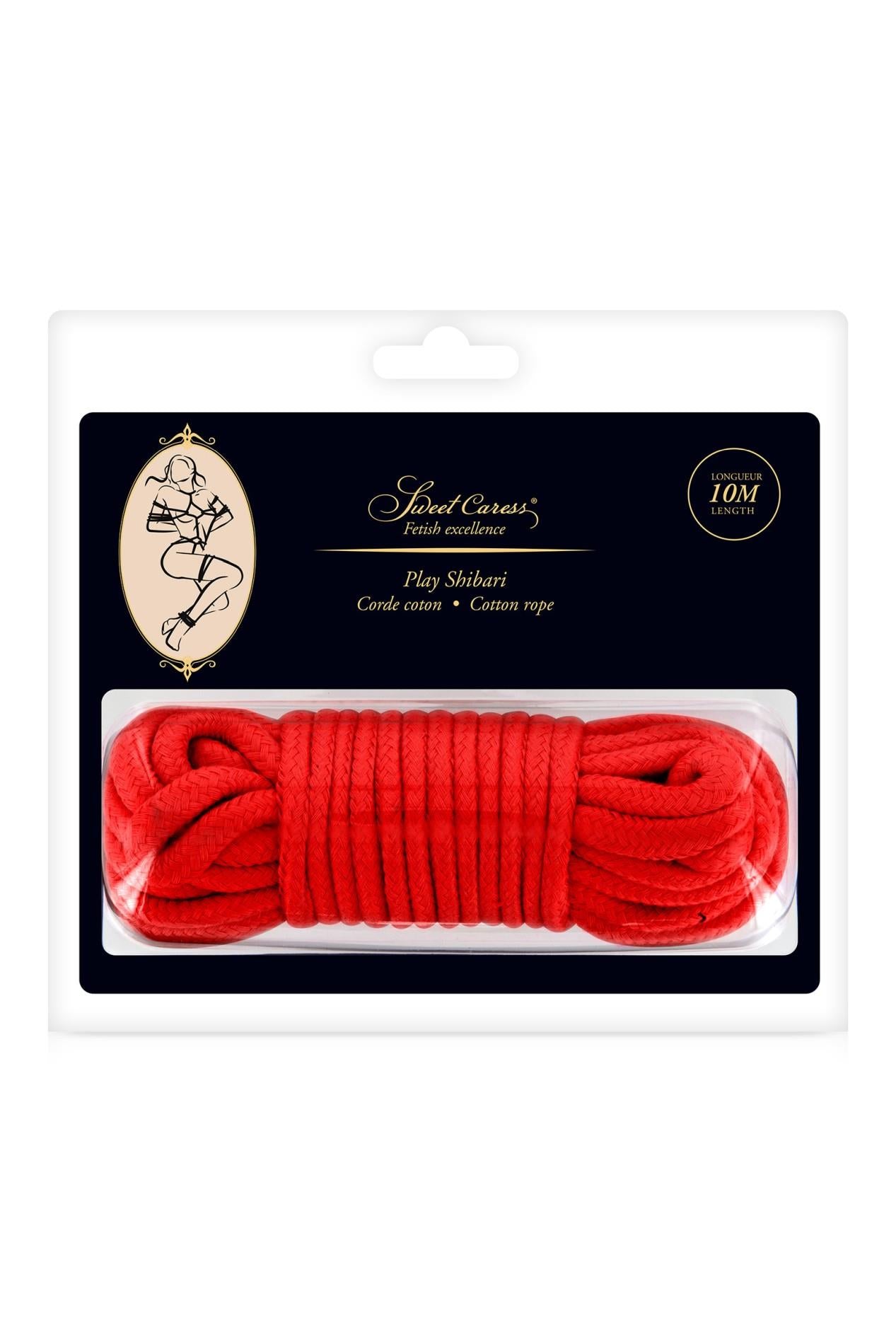 Frânghie de bondage Sweet Caress din bumbac roșu, 10 m