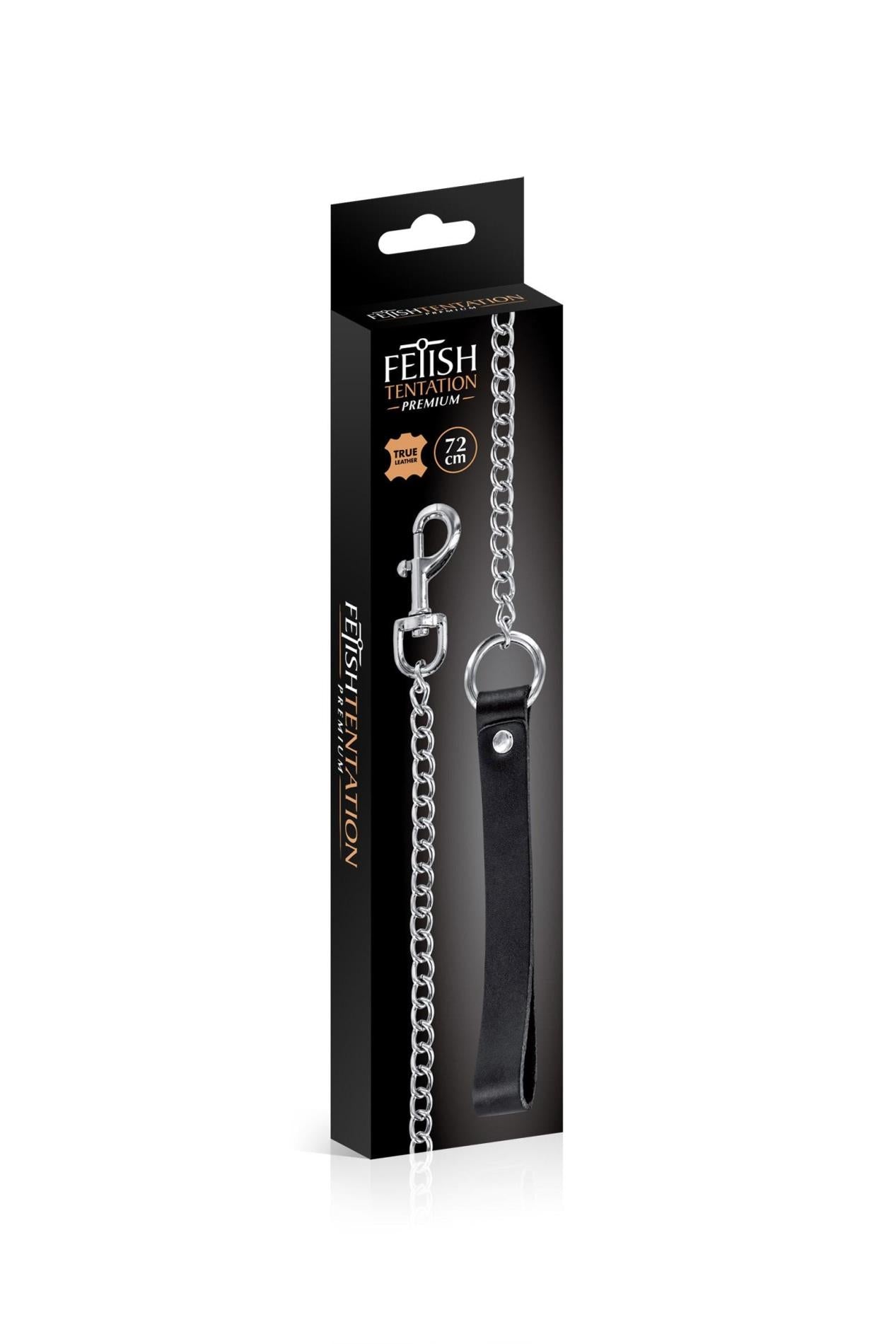 Lesă metalică Fetish Premium din piele de vacă 72 cm