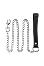 Lesă metalică Fetish Premium cu mâner din piele 115 cm