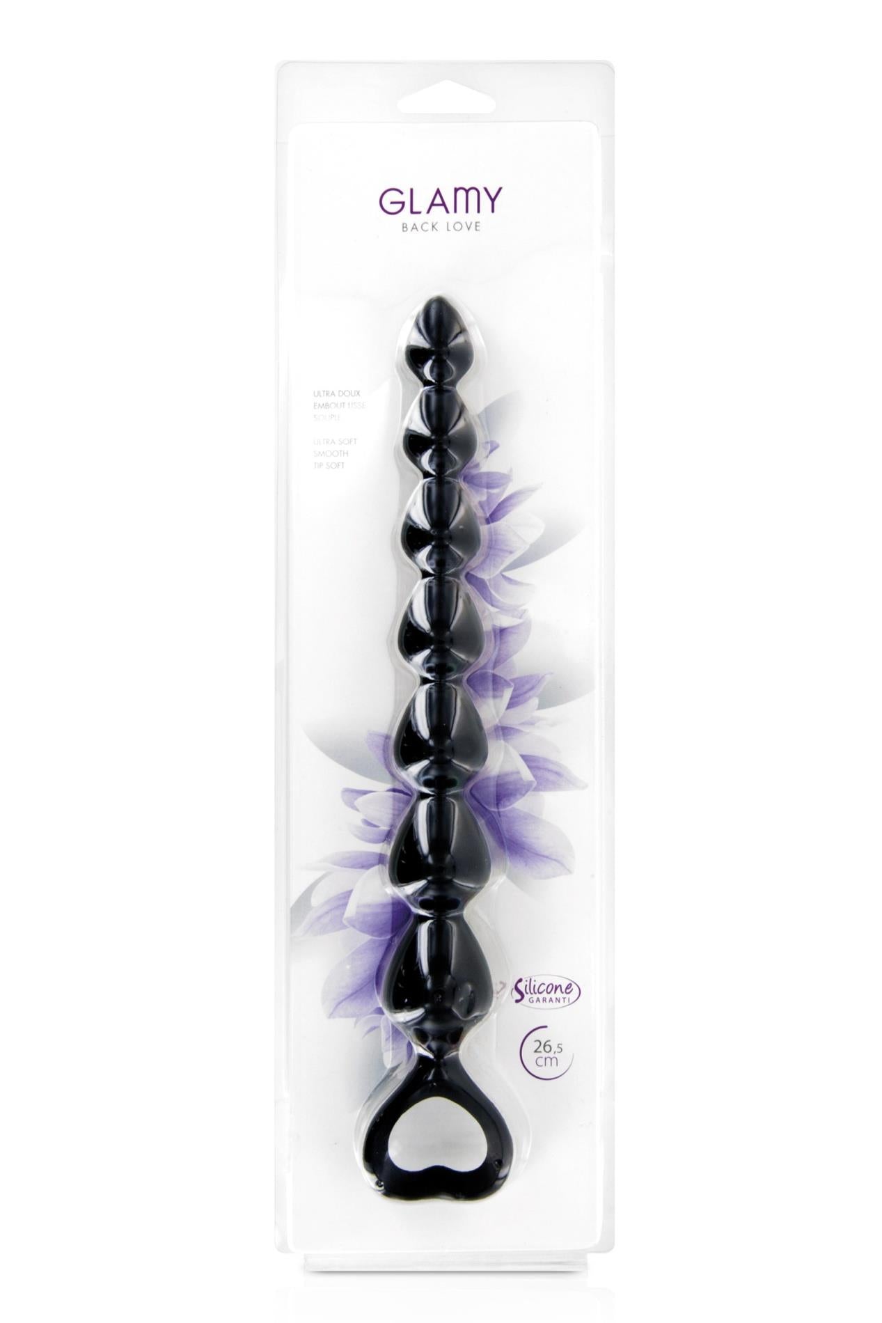 Tijă anală din silicon Glamy Back Love Neagră 25 cm