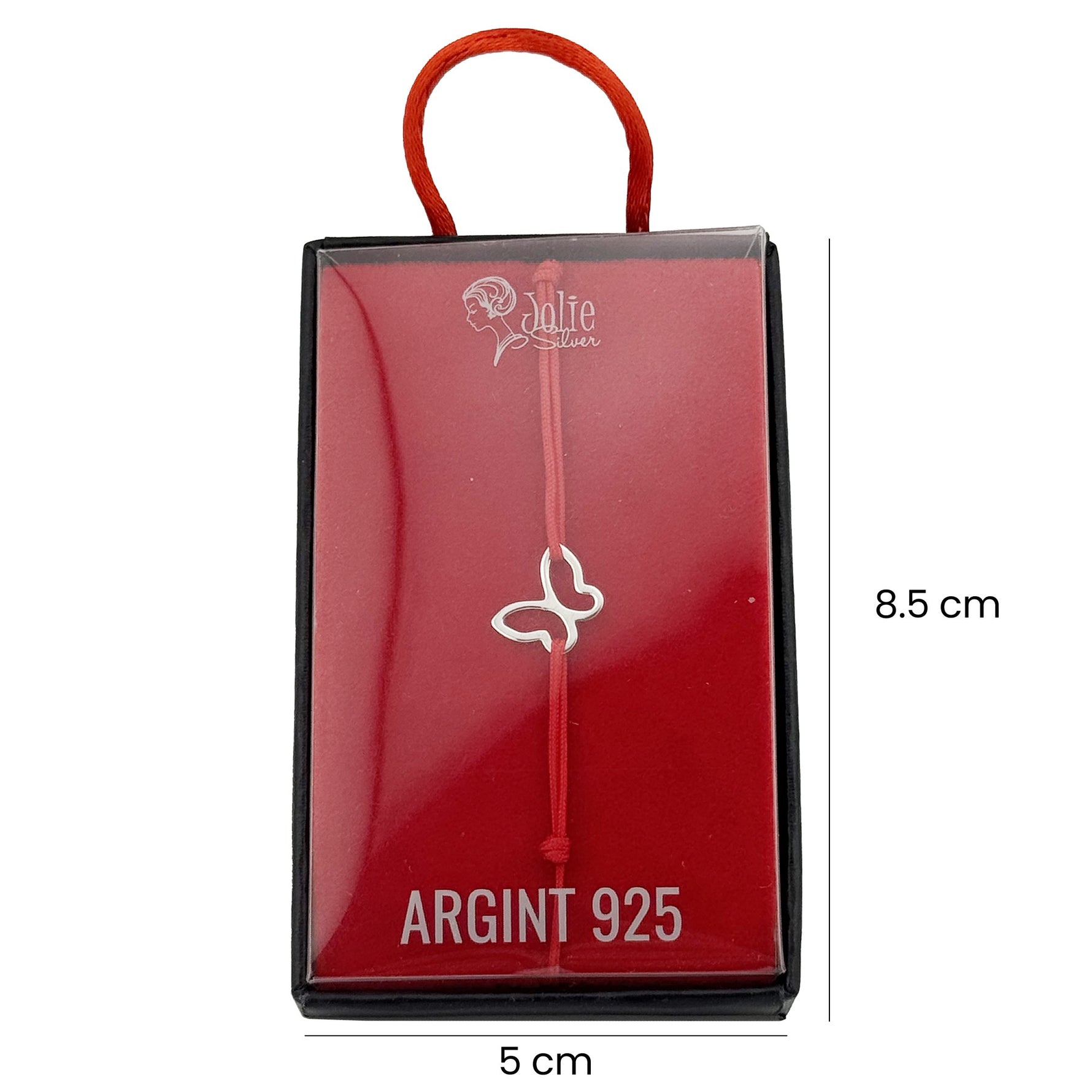 Martisor Bratara Argint 925, Jolie, Model Fluture, Martisor de 1 Martie, cu Snur Rosu, Argintiu
