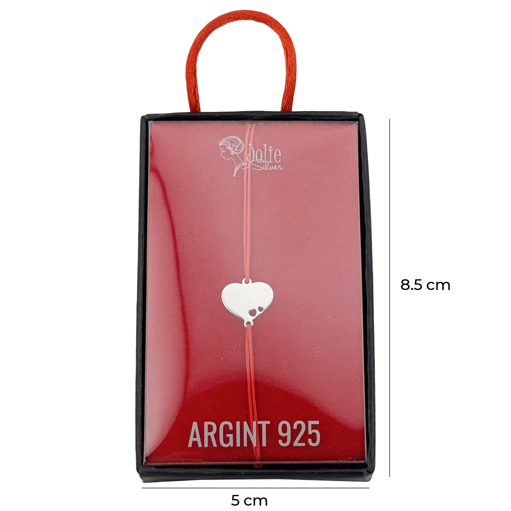 Bratara Argint 925 pentru Dama, Jolie, Model Inima Plina, Martisor Bratara de 1 Martie, Pandativ Argintiu cu Snur Rosu