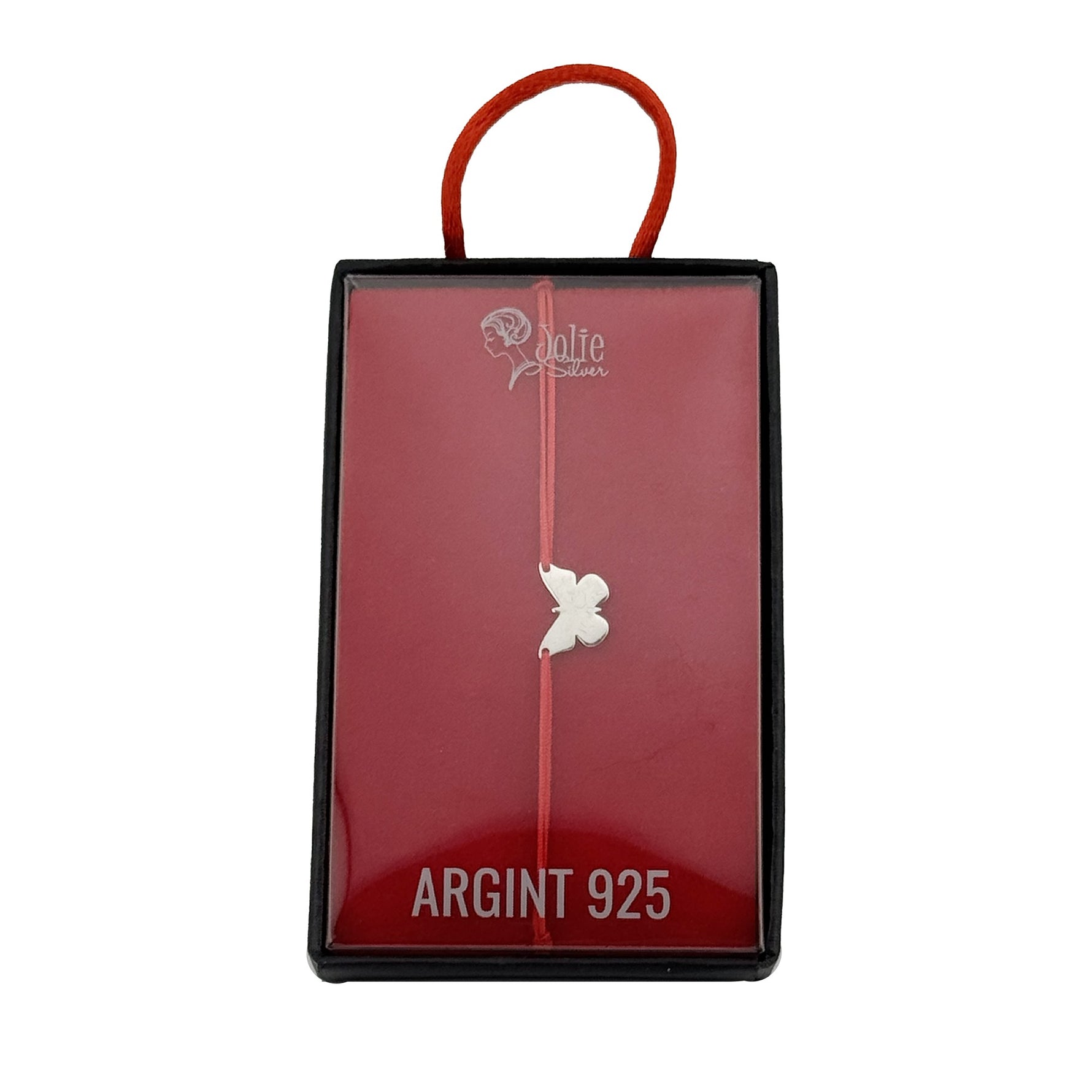 Bratara Cu Pandativ din Argint 925, Jolie Silver, Model Fluture, Snur Textil Rosu, Dimensiune Reglabila, Nod Dublu,