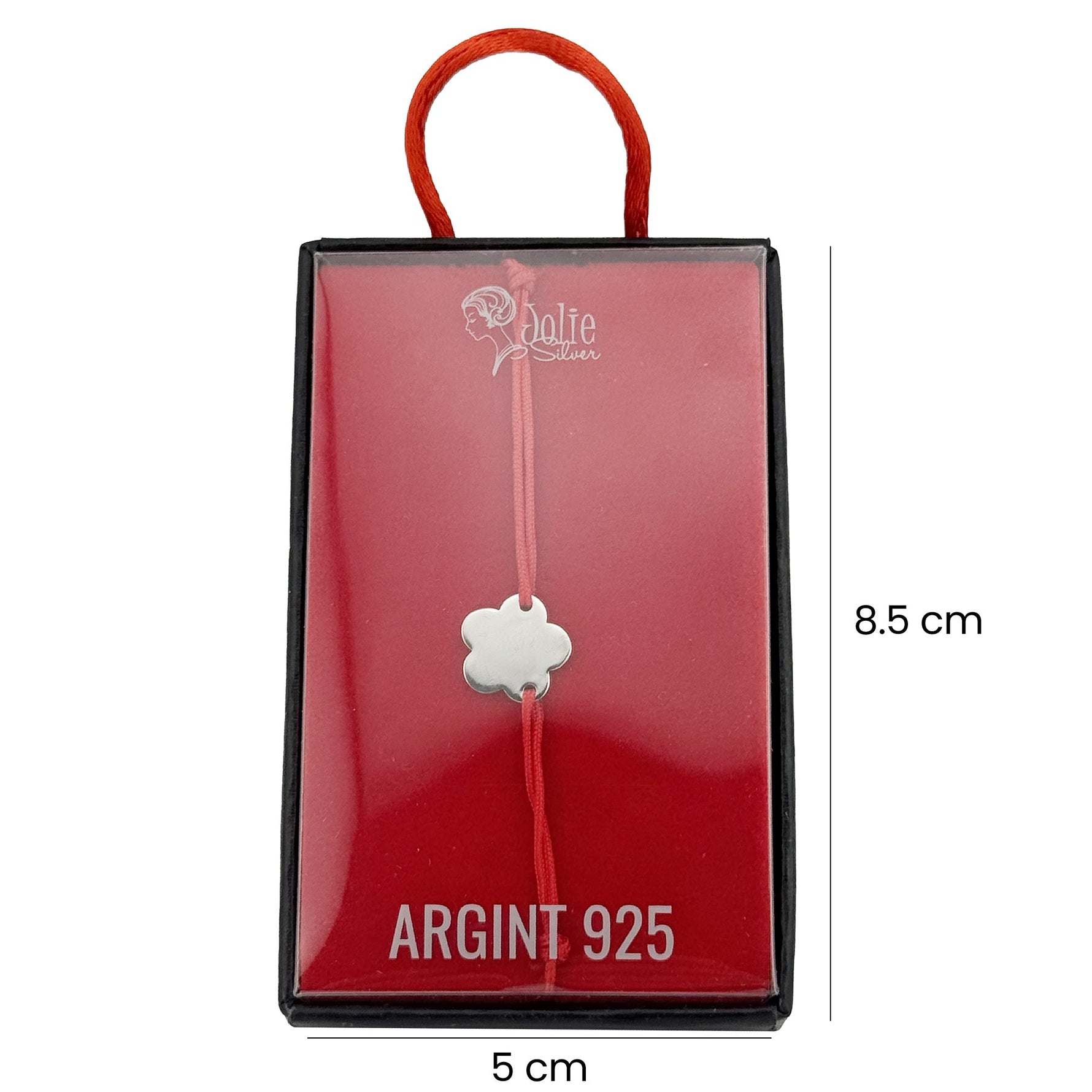 Martisor Bratara Argint 925, Jolie, Model Floare, Martisor de 1 Martie, cu Snur Rosu, Argintiu