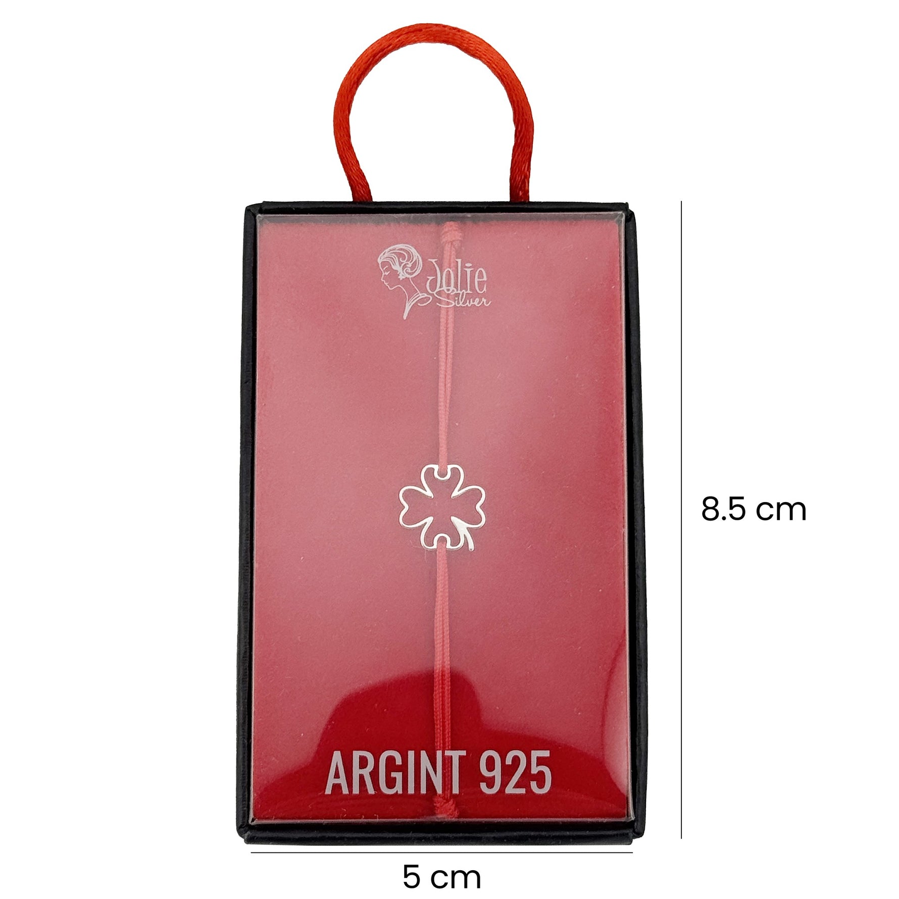 Martisor Bratara Argint 925, Jolie, Model Trifoi, Martisor de 1 Martie, cu Snur Rosu, Argintiu