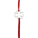 Martisor Bratara Argint 925, Jolie, Model Trifoi, Martisor de 1 Martie, cu Snur Rosu, Argintiu