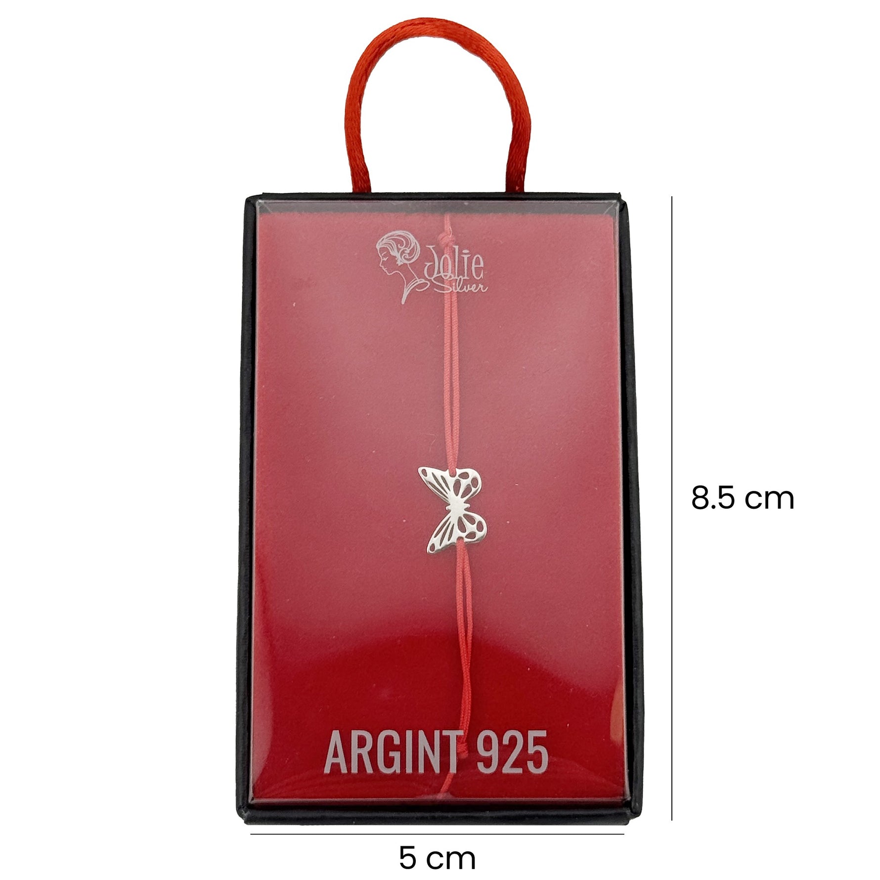 Martisor Bratara Argint 925, Jolie, Model Fluturas, Martisor de 1 Martie, cu Snur Rosu, Argintiu