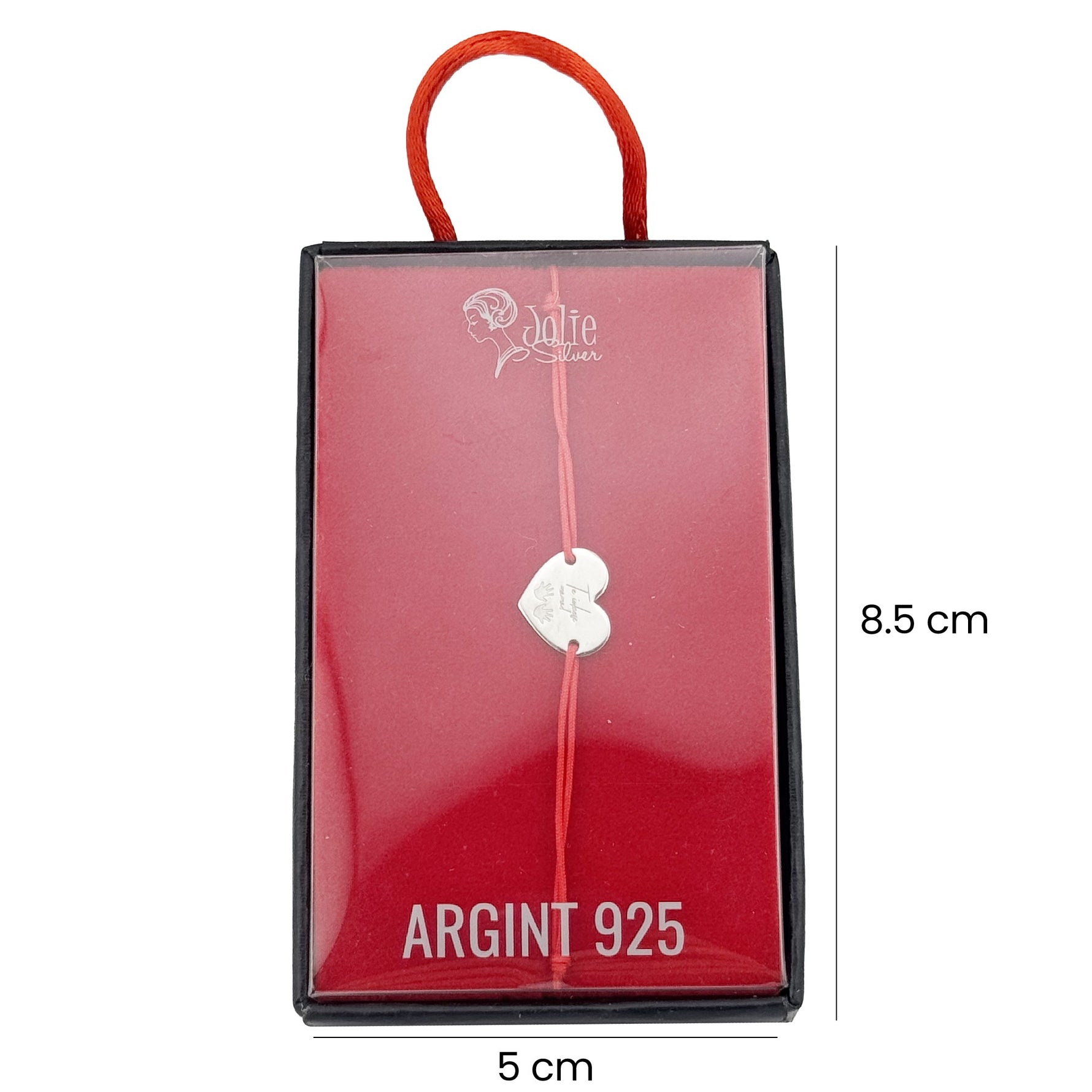 Martisor Bratara Argint 925, Jolie, Model Inima Te Iubesc, Martisor de 1 Martie, cu Snur Rosu, Argintiu