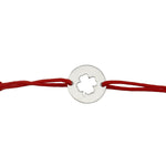 Martisor Bratara Argint 925, Jolie, Model Trifoi Taiat, Martisor de 1 Martie, cu Snur Rosu, Argintiu