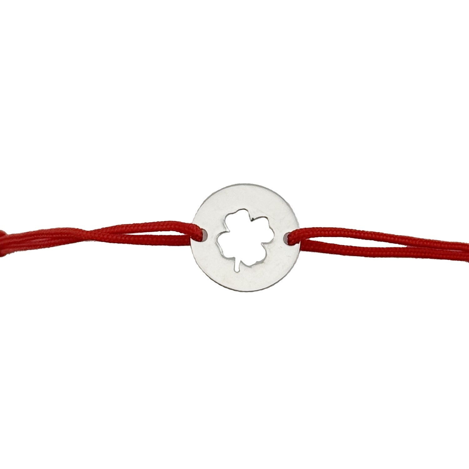 Martisor Bratara Argint 925, Jolie, Model Trifoi Taiat, Martisor de 1 Martie, cu Snur Rosu, Argintiu
