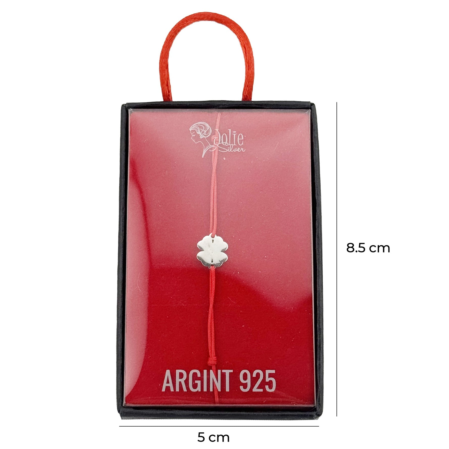 Bratara Argint 925 pentru Dama, Jolie, Model Trifoi plin, Martisor Bratara de 1 Martie, Pandativ Argintiu cu Snur Rosu