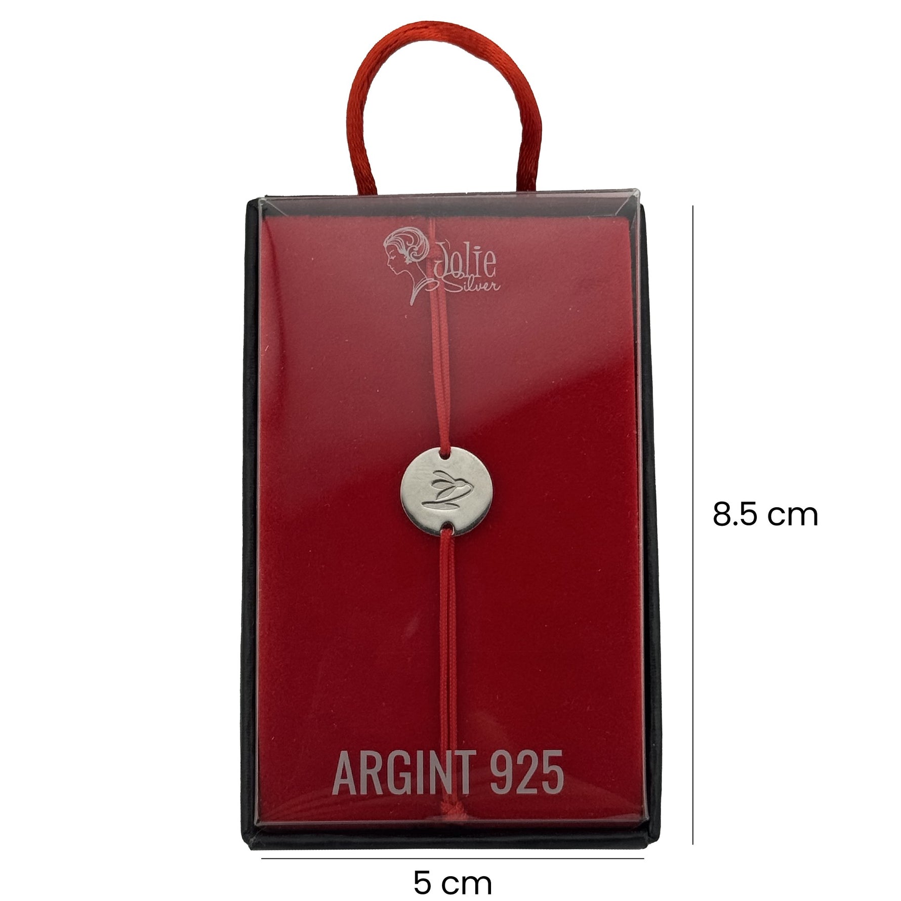 Martisor Bratara Argint 925, Jolie, Model Ghiocel Gravat, Martisor de 1 Martie, cu Snur Rosu, Argintiu