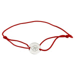 Martisor Bratara Argint 925, Jolie, Model Trifoi Gravat, Martisor de 1 Martie, cu Snur Rosu, Argintiu