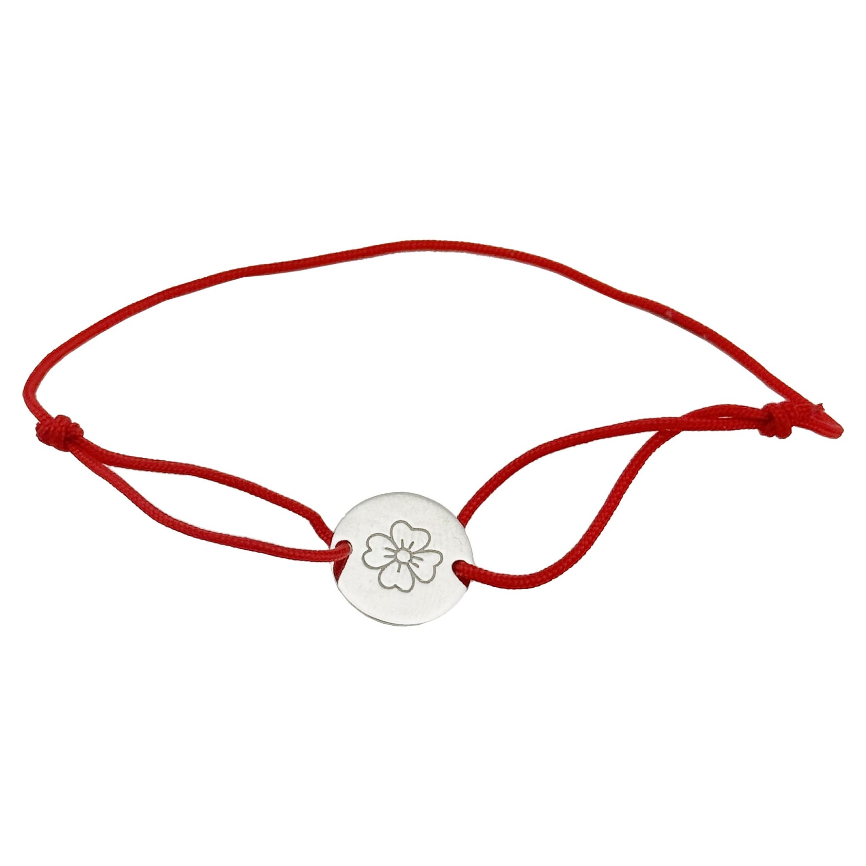Martisor Bratara Argint 925, Jolie, Model Trifoi Gravat, Martisor de 1 Martie, cu Snur Rosu, Argintiu
