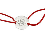 Martisor Bratara Argint 925, Jolie, Model Trifoi Gravat, Martisor de 1 Martie, cu Snur Rosu, Argintiu