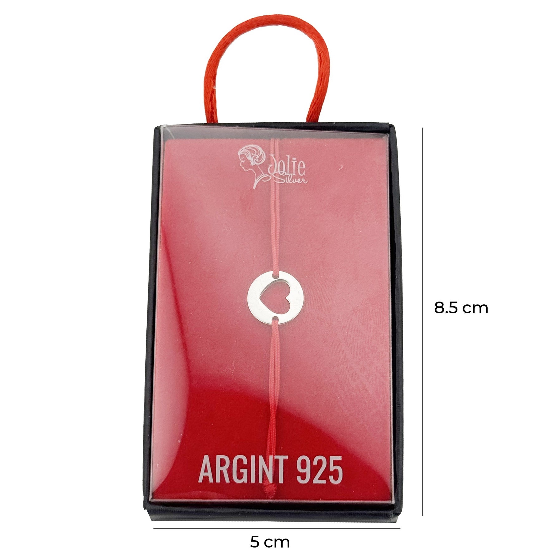 Bratara Argint 925 pentru Dama, Jolie, Model Inima Decupata, Martisor Bratara de 1 Martie, Pandativ Argintiu cu Snur