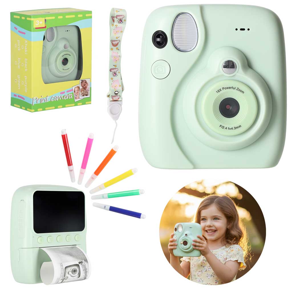Aparat foto digital instantaneu cu 16 cartușe marker verzi, 8 GB