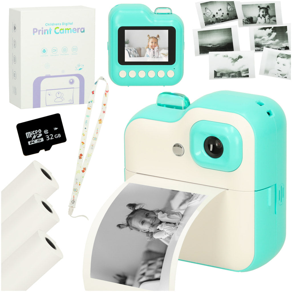 Imprimantă termică instantanee cu cameră + cartușe card 32GB verde
