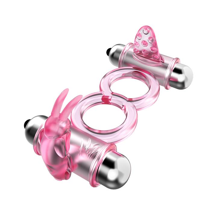 Inel vibrator dublu pentru penis Baile Bunny Snuggles, roz