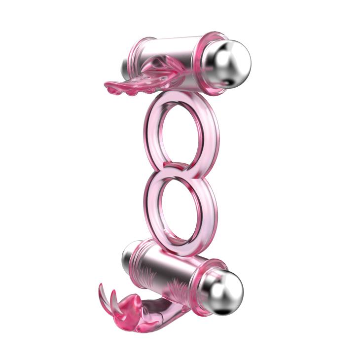 Inel vibrator dublu pentru penis Baile Bunny Snuggles, roz