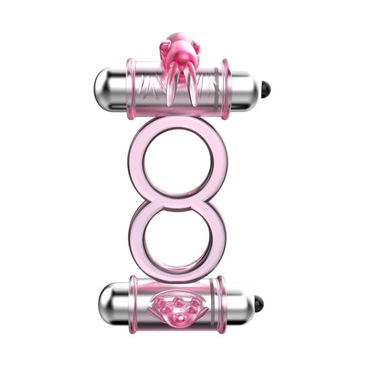 Inel vibrator dublu pentru penis Baile Bunny Snuggles, roz