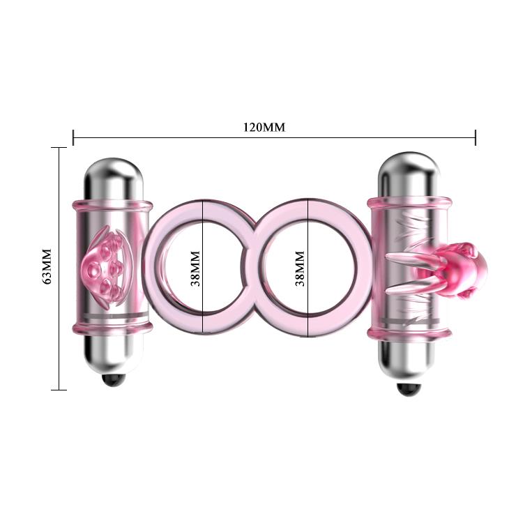 Inel vibrator dublu pentru penis Baile Bunny Snuggles, roz