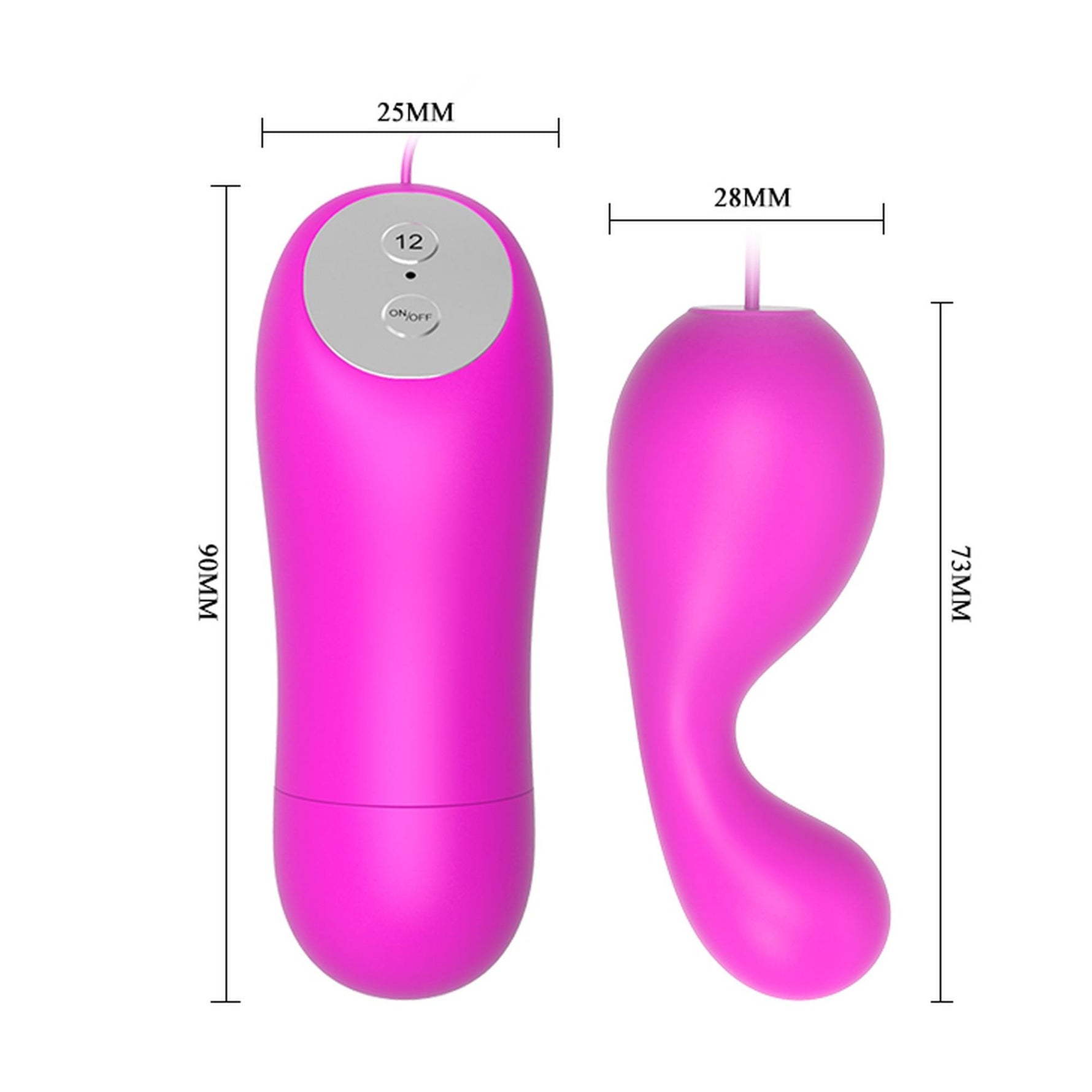 Vibrator mini Baile din silicon roz cu 12 funcții și telecomandă