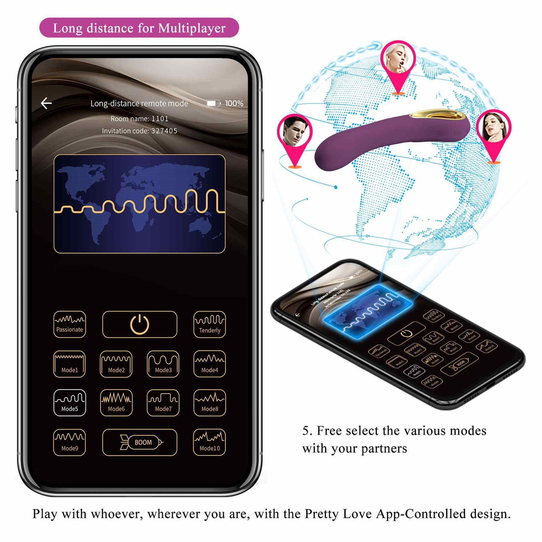 Vibrator Pretty Love Ethan din silicon, violet, cu aplicație cu 12 vibrații