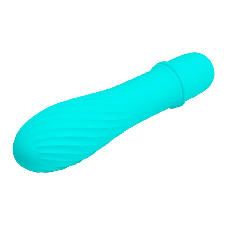 Vibrator mini Solomon Pretty Love Blue Ribbed cu 10 moduri