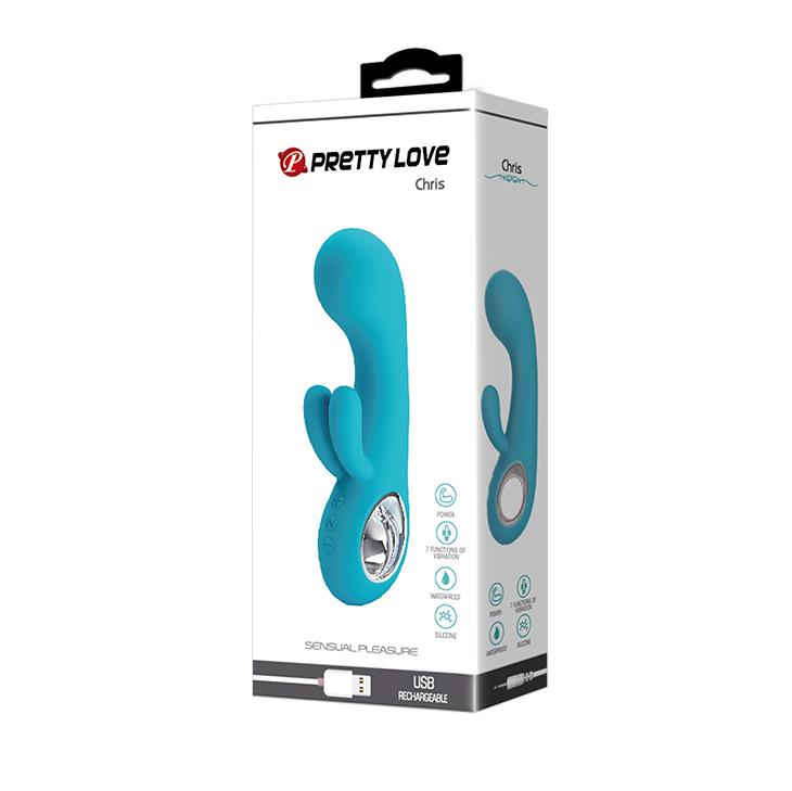 Vibrator USB Pretty Love Chris din silicon, model iepuraș, impermeabil, cu 7 vibrații
