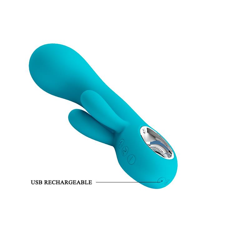Vibrator USB Pretty Love Chris din silicon, model iepuraș, impermeabil, cu 7 vibrații