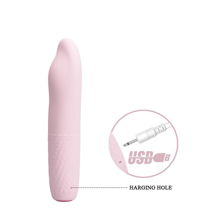 Vibrator mini Pretty Love Burke din silicon, roz, USB, 4 vibrații, 4 rotații
