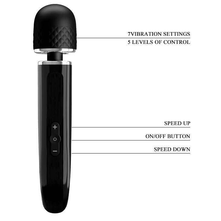 Aparat de masaj vibrant Pretty Love, super puternic, din silicon, negru, USB, 24 cm