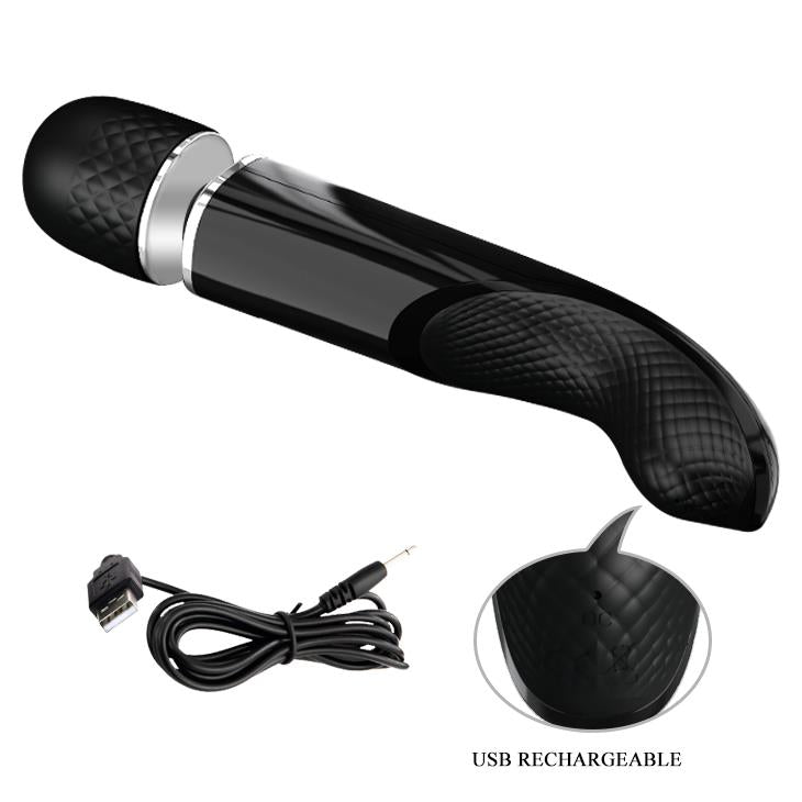 Aparat de masaj vibrant Pretty Love, super puternic, din silicon, negru, USB, 24 cm