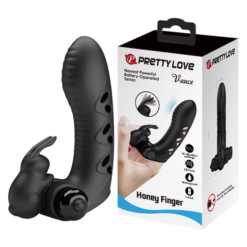 Husă de deget Pretty Love Honey Finger Bunny din silicon, 10 vibrații