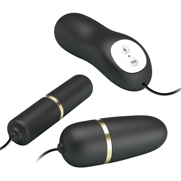 Gloanțe vibratoare duble Pretty Love cu electrostimulare, negre