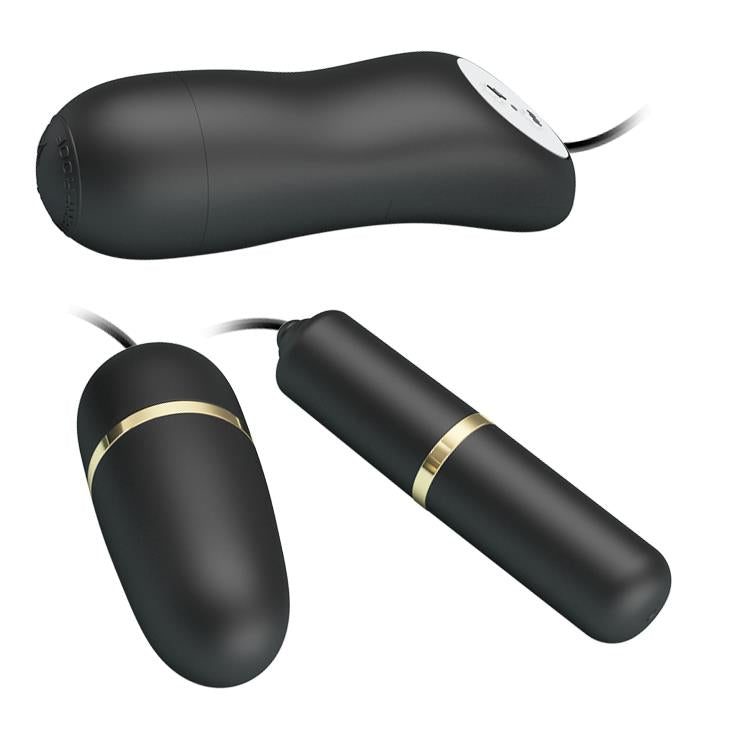 Gloanțe vibratoare duble Pretty Love cu electrostimulare, negre