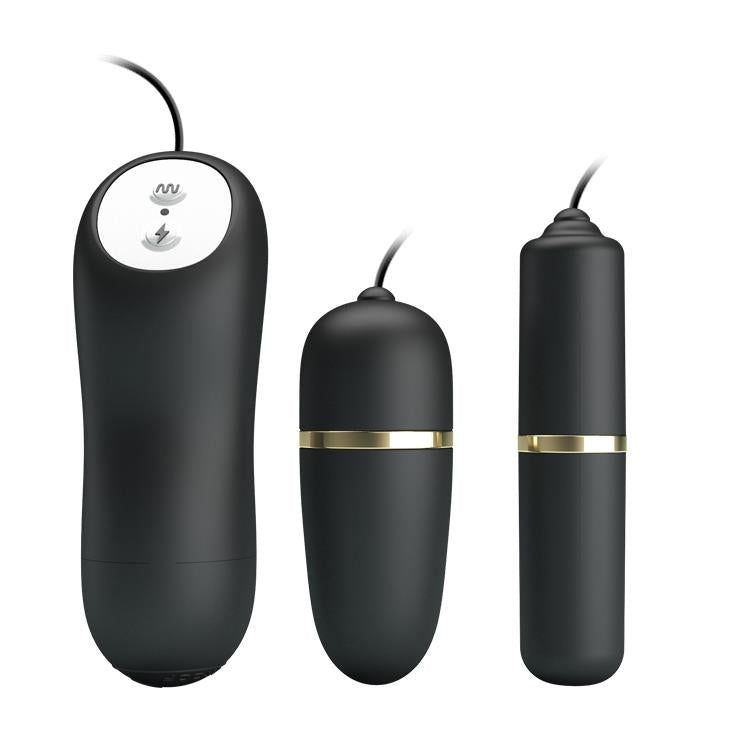 Gloanțe vibratoare duble Pretty Love cu electrostimulare, negre
