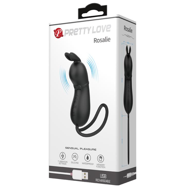 Vibrator USB Pretty Love Rosalie din silicon negru, cu aspect de iepuraș