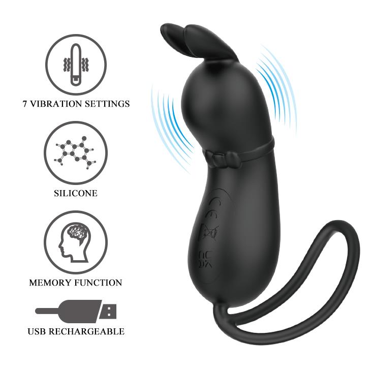 Vibrator USB Pretty Love Rosalie din silicon negru, cu aspect de iepuraș