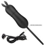 Vibrator USB Pretty Love Rosalie din silicon negru, cu aspect de iepuraș