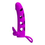 Pretty Love Extensor vibrant pentru penis din silicon cu curea, negru, 17 cm