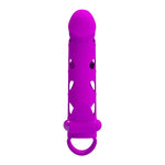 Pretty Love Extensor vibrant pentru penis din silicon cu curea, negru, 17 cm