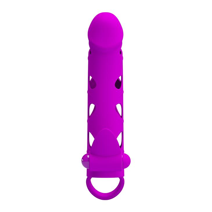Pretty Love Extensor vibrant pentru penis din silicon cu curea, negru, 17 cm