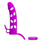 Pretty Love Extensor vibrant pentru penis din silicon cu curea, negru, 17 cm