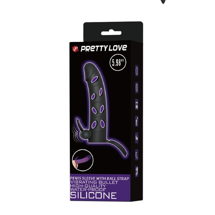 Manșon vibrant pentru penis Pretty Love cu curea, negru, 17 cm