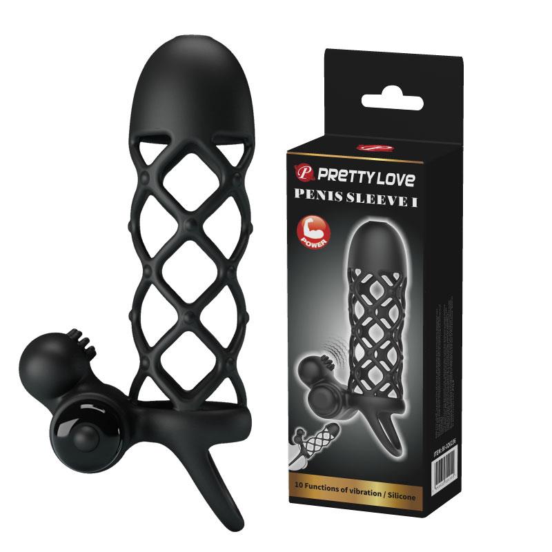 Pretty Love Extensor de penis vibrant, negru, silicon, 10 funcții
