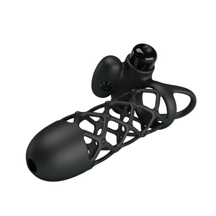 Pretty Love Extensor de penis vibrant, negru, silicon, 10 funcții